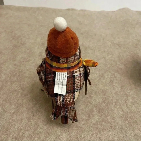 Harvest Autumn Fall Fabric Felt Birds Set 2 Birds Plaid Scarf Hat Holiday Decor - Picture 6 of 16